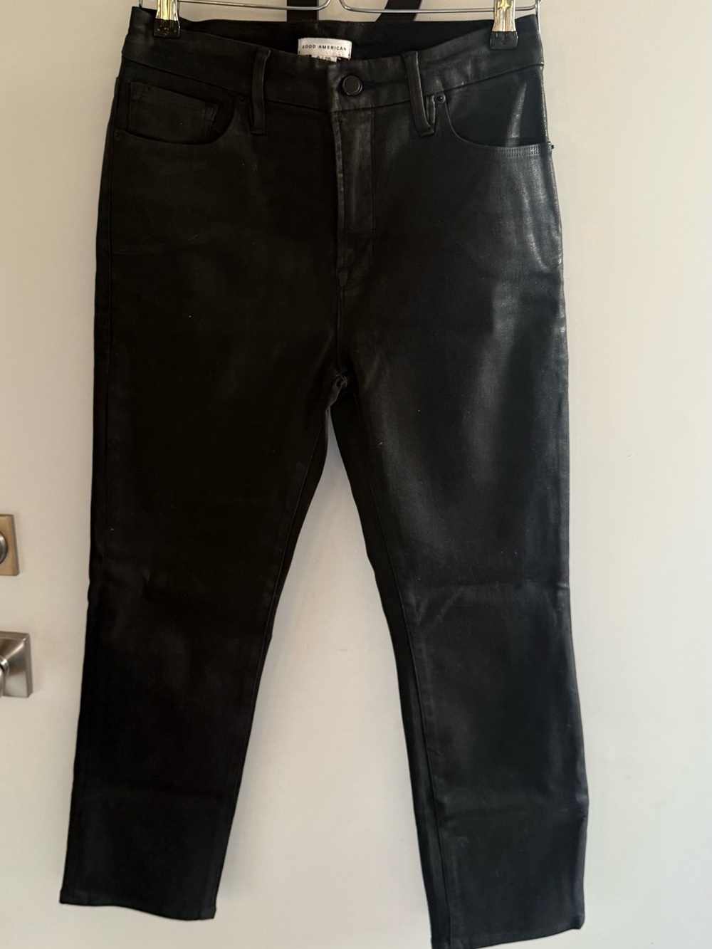 Waxed Good American Black Slim Straight Coated Jeans